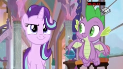 Size: 1920x1080 | Tagged: safe, screencap, spike, starlight glimmer, dragon, pony, unicorn, a matter of principals, boomerang (tv channel), winged spike