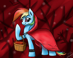 Size: 1000x800 | Tagged: safe, artist:yummiestseven65, derpibooru import, rainbow dash, pegasus, pony, little red riding hood, parody