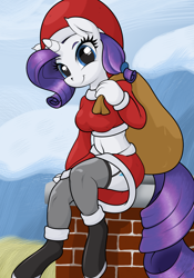 Size: 1280x1829 | Tagged: safe, artist:facelessjr, rarity, anthro, atryl-ish, belly button, chimney, clothes, hat, midriff, santa costume, santa hat, solo, stockings