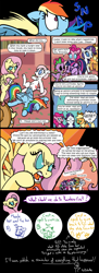 Size: 600x1650 | Tagged: safe, artist:foudubulbe, derpibooru import, applejack, fluttershy, nurse redheart, pinkie pie, rainbow dash, rarity, spike, twilight sparkle, twilight sparkle (alicorn), alicorn, dragon, earth pony, pegasus, pony, unicorn, clinging, comic, dialogue, female, mane seven, mane six, mare, memory lapse, punch