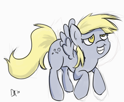 Size: 3168x2600 | Tagged: safe, artist:davierocket, derpy hooves, pegasus, pony, braces, embarrassed, female, flying, grin, mare, sketch, solo, wings