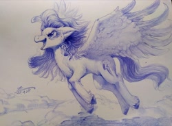 Size: 4139x3045 | Tagged: safe, artist:angusdra, derpibooru import, rainbow dash, pegasus, pony, cloud, cutie mark, female, fluffy, flying, mare, monochrome, open mouth, solo, traditional art