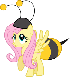 Size: 1591x1743 | Tagged: safe, artist:zacatron94, fluttershy, pegasus, pony, animal costume, bee costume, clothes, costume, flutterbee, frown, raised hoof, simple background, solo, spread wings, transparent background, vector