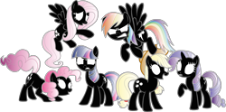 Size: 10000x4950 | Tagged: safe, derpibooru import, applejack, fluttershy, pinkie pie, rainbow dash, rarity, twilight sparkle, earth pony, pegasus, pony, unicorn, absurd resolution, crossover, dark, mane six