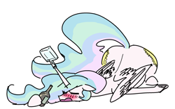 Size: 2503x1570 | Tagged: safe, artist:nobody, princess celestia, alicorn, pony, alcohol, both cutie marks, bottle, drink, drunk, drunklestia, horn grab, majestic as fuck, sleeping, solo