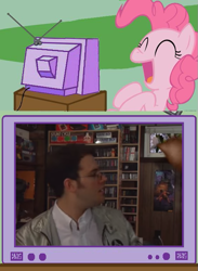 Size: 563x770 | Tagged: safe, pinkie pie, buffalo, earth pony, pony, angry video game nerd, exploitable meme, laughing, meme, obligatory pony, poop, star wars games, tv meme