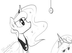 Size: 1280x938 | Tagged: safe, artist:darkflame75, princess celestia, princess luna, alicorn, pony, donut, lunadoodle, monochrome