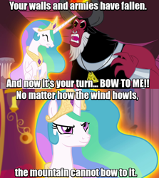 Size: 640x719 | Tagged: safe, screencap, lord tirek, princess celestia, alicorn, pony, twilight's kingdom, disney, image macro, mulan, scorpan's necklace