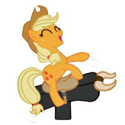 Size: 300x300 | Tagged: safe, artist:assiel, applejack, bull, earth pony, pony, bucking bronco, eyes closed, happy, mechanical bull, simple background, solo