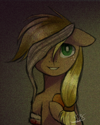 Size: 400x502 | Tagged: safe, artist:suicidebystar, applejack, earth pony, pony, blonde mane, female, mare, missing accessory, orange coat, solo