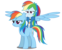 Size: 914x739 | Tagged: artist needed, safe, derpibooru import, rainbow dash, nuckelavee, ponytaur, equestria girls, belly button, conjoined, human ponidox, midriff, rainbow dash is not amused, simple background, this isn't even my final form, we have become one, wing arms