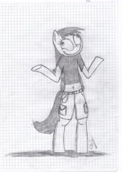 Size: 4864x6880 | Tagged: safe, artist:raw16, derpy hooves, anthro, pegasus, absurd resolution, belly button, clothes, female, graph paper, midriff, monochrome, shirt, short shirt, sketch, t-shirt, traditional art