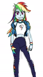 Size: 1224x2176 | Tagged: safe, artist:nounoo, derpibooru import, rainbow dash, better together, equestria girls, belly button, looking at you, midriff, simple background, solo, white background