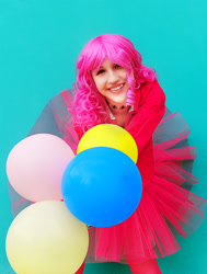 Size: 2920x3856 | Tagged: safe, artist:zach-kun, pinkie pie, human, balloon, cosplay, irl, irl human, photo, solo