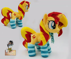 Size: 3020x2500 | Tagged: safe, artist:epicrainbowcrafts, sunset shimmer, pony, clothes, high res, irl, necktie, photo, plushie, socks, solo, striped socks