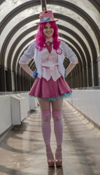 Size: 2826x4927 | Tagged: artist needed, safe, pinkie pie, human, bowtie, clothes, cosplay, irl, irl human, photo, skirt, solo, vest