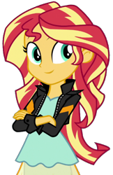 Size: 1324x2048 | Tagged: safe, artist:thebarsection, sunset shimmer, equestria girls, clothes, crossed arms, female, simple background, smiling, solo, transparent background