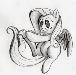 Size: 895x892 | Tagged: safe, artist:otto720, fluttershy, pegasus, pony, clothes, cute, monochrome, shyabetes, socks, solo, striped socks, traditional art