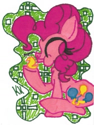 Size: 858x1141 | Tagged: safe, artist:krazykari, pinkie pie, earth pony, pony, female, mare, pink coat, pink mane, solo, traditional art