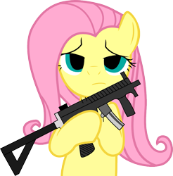 Size: 867x880 | Tagged: safe, artist:holy-pretty-pony, fluttershy, pegasus, pony, empty eyes, flutterbadass, gun, solo, weapon