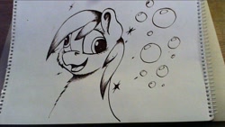 Size: 1042x586 | Tagged: safe, artist:xormak, derpibooru exclusive, derpy hooves, pegasus, pony, adorable face, cute, female, mare, monochrome, solo, traditional art