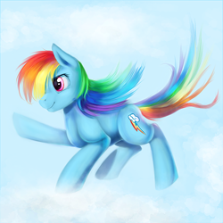 Size: 660x660 | Tagged: safe, artist:tgom, derpibooru import, rainbow dash, pegasus, pony, cloud, cloudy, sky, smiling, solo