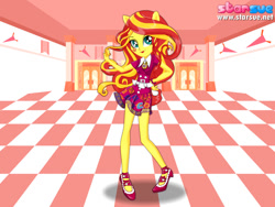 Size: 800x600 | Tagged: safe, artist:user15432, sunset shimmer, human, equestria girls, friendship games, bracelet, clothes, dress, high heels, jewelry, ponied up, pony ears, school outfit, school spirit, school uniform, shoes, starsue, wondercolts