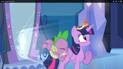 Size: 1366x768 | Tagged: safe, derpibooru import, screencap, spike, twilight sparkle, twilight sparkle (alicorn), alicorn, dragon, pony, equestria girls, equestria girls (movie), blushing, butt touch, hand on butt, male, out of context, spike running into twilight's rear