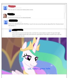 Size: 670x765 | Tagged: safe, princess celestia, alicorn, pony, butthurt, celestia hate, drama, haters, haters gonna hate, lol, vulgar, youtube comments