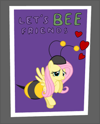 Size: 403x500 | Tagged: safe, artist:zacatron94, edit, fluttershy, pegasus, pony, animal costume, bee costume, card, clothes, costume, flutterbee, pun, solo, the simpsons