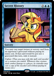 Size: 375x523 | Tagged: safe, artist:andypriceart, idw, sunset shimmer, spoiler:comic, spoiler:comicannual2013, book, library, magic the gathering, trading card, trading card edit