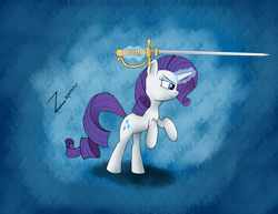 Size: 3850x2975 | Tagged: safe, artist:zaponator, rarity, pony, unicorn, dark souls, high res, magic, rapier, solo, telekinesis