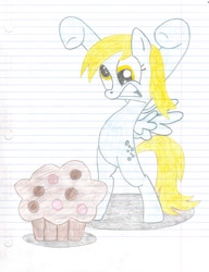 Size: 1024x1334 | Tagged: safe, artist:rubixks, derpy hooves, pegasus, pony, female, food, lined paper, mare, muffin, solo, traditional art