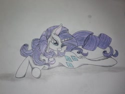 Size: 1024x768 | Tagged: safe, artist:penkatshi, rarity, pony, unicorn, lying down, sketch, solo, traditional art