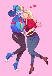 Size: 951x1390 | Tagged: safe, artist:jaacqs, derpibooru import, applejack, rainbow dash, equestria girls, appledash, clothes, converse, female, heart, lesbian, shipping, shoes