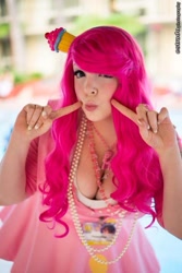 Size: 641x960 | Tagged: safe, artist:pookiebearcosplay, pinkie pie, human, anime los angeles, cleavage, cosplay, female, irl, irl human, photo, solo