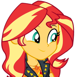 Size: 2017x2048 | Tagged: safe, artist:thebarsection, sunset shimmer, better together, equestria girls, clothes, cute, female, jewelry, necklace, shimmerbetes, simple background, smiling, solo, transparent background