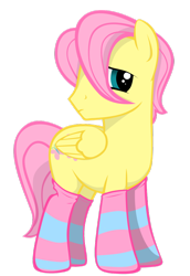 Size: 742x1078 | Tagged: safe, artist:ladynoob, butterscotch, fluttershy, pegasus, pony, adorascotch, clothes, cute, rule 63, rule63betes, shyabetes, sock, socks, solo, striped socks