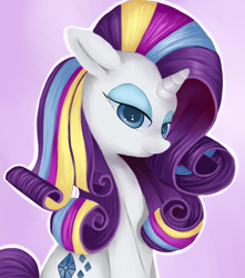 Size: 1024x1157 | Tagged: safe, artist:whimsicalmachines, rarity, pony, unicorn, female, horn, mare, multicolored mane, rainbow power, solo, white coat