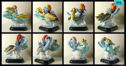 Size: 4696x2479 | Tagged: safe, artist:prodius, derpibooru import, lightning dust, rainbow dash, pegasus, pony, cloud, commission, duo, female, figurine, flying, irl, mare, photo, sculpey, sculpture, spread wings, traditional art, wings