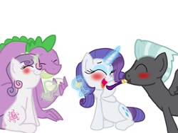 Size: 1024x768 | Tagged: safe, artist:biosonic100, rarity, spike, sweetie belle, thunderlane, dragon, pegasus, pony, unicorn, female, male, older, rarilane, shipping, simple background, spikebelle, straight, white background