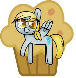 Size: 883x904 | Tagged: safe, artist:awesometreeepic, derpy hooves, pegasus, pony, female, food, mare, muffin, smiling, solo, starry eyes