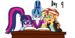 Size: 1251x639 | Tagged: safe, artist:bigpurplemuppet99, sci-twi, sonata dusk, sunset shimmer, twilight sparkle, equestria girls, simple background, transparent background