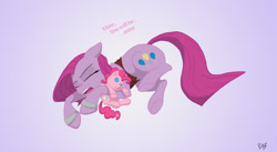 Size: 1024x560 | Tagged: safe, artist:assassin-or-shadow, pinkie pie, earth pony, pony, cute, cuteamena, hug, pinkamena diane pie, plushie, possessive, sleeping