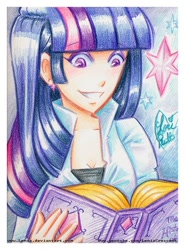 Size: 540x729 | Tagged: safe, artist:lemia, derpibooru import, twilight sparkle, humanized, solo, traditional art