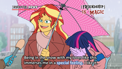 Size: 1920x1080 | Tagged: safe, artist:atariboy2600, sunset shimmer, twilight sparkle, equestria girls, facepalm, female, lesbian, meme, microphone, rain, shipping, special feeling, sunsetsparkle