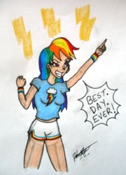 Size: 575x800 | Tagged: safe, artist:megaman007, derpibooru import, rainbow dash, human, humanized, pointing, sketch, solo, traditional art