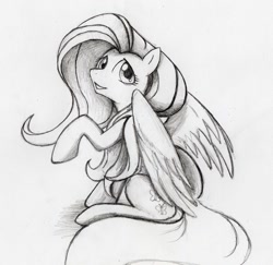 Size: 907x880 | Tagged: safe, artist:jayelle-anderson, artist:otto720, fluttershy, pegasus, pony, monochrome, solo