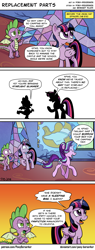 Size: 1134x2972 | Tagged: safe, artist:pony-berserker, spike, starlight glimmer, twilight sparkle, twilight sparkle (alicorn), alicorn, dragon, pony, unicorn, the mean 6, comic, female, glowing horn, i can't believe it's not idw, magic, male, mare, silhouette, telekinesis, twilight's castle, winged spike