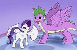 Size: 2550x1650 | Tagged: safe, artist:bico-kun, rarity, spike, alicorn, hybrid, pony, blushing, dock, draconicorn, dragon wings, female, heart eyes, looking back, male, older, older spike, pegasus wings, race swap, raricorn, shipping, sparity, straight, wingding eyes